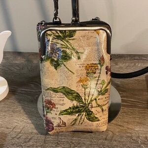Patricia Nash Pertina Kiss Lock Floral Print Crossbody Phone Bag, EUC